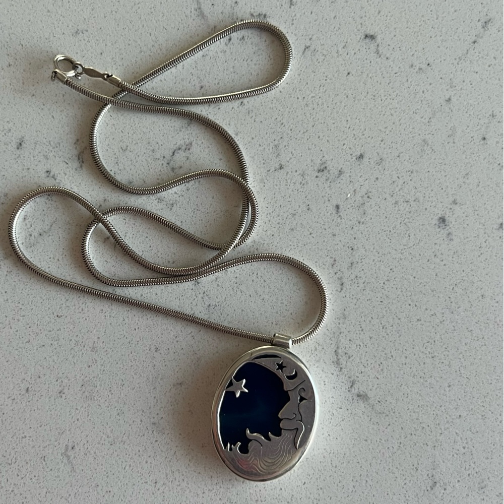 Crescent moon pendant necklace long